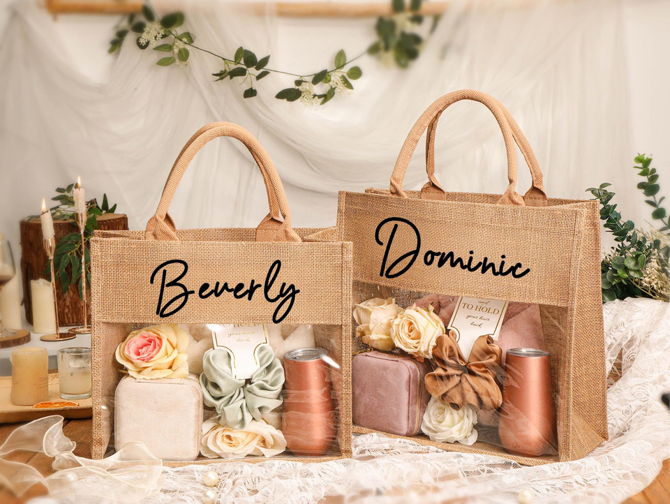 Personalized Jute Tote Gift Bag for Bridesmaids