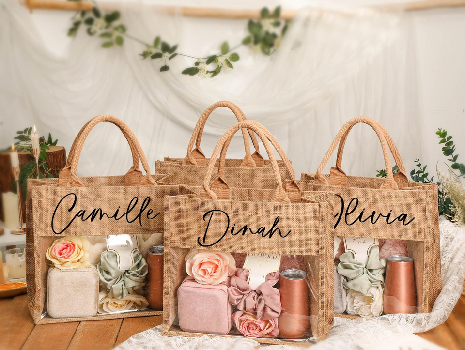 Personalized Jute Tote Gift Bag for Bridesmaids