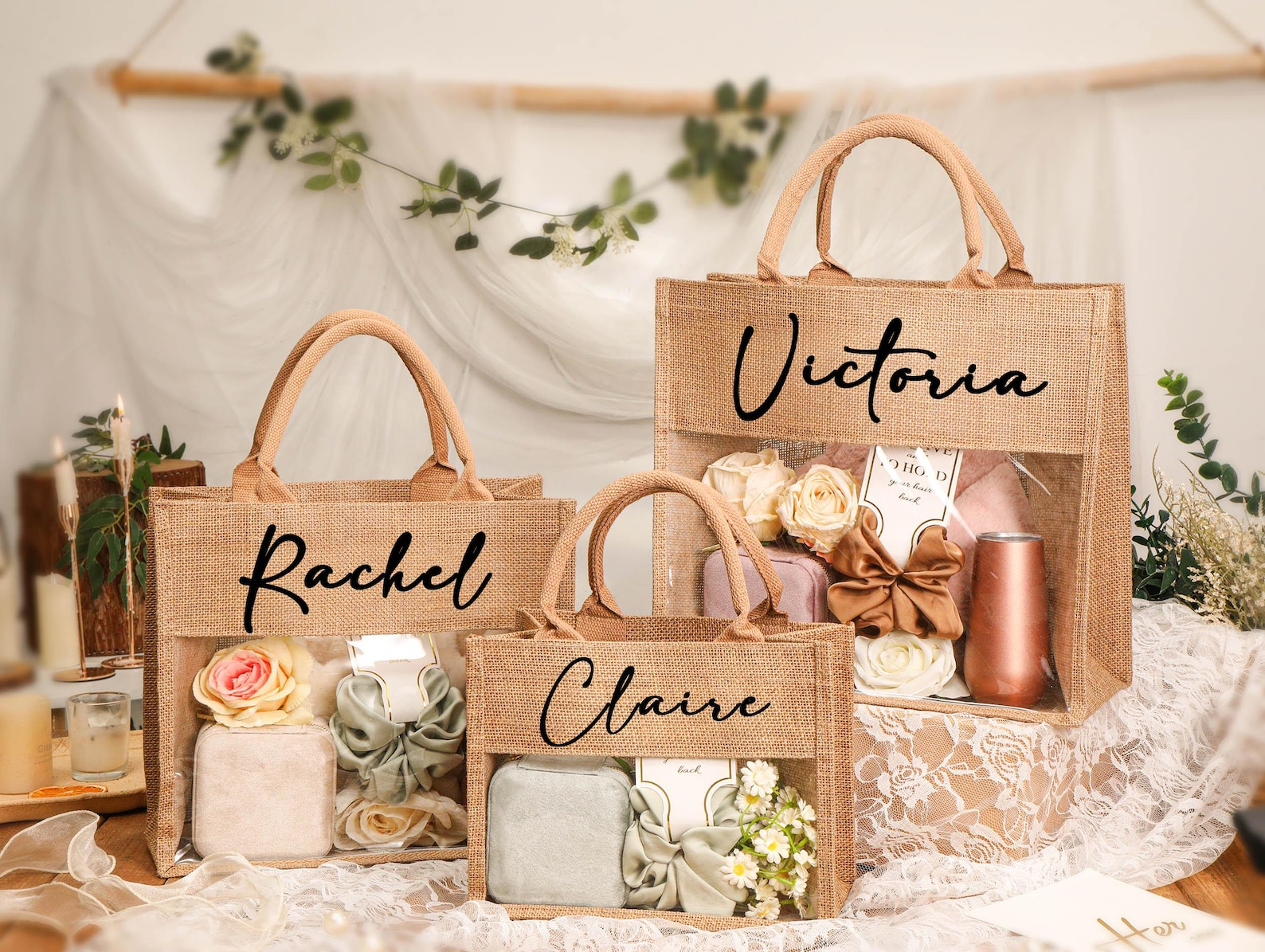 Personalized Jute Tote Gift Bag for Bridesmaids