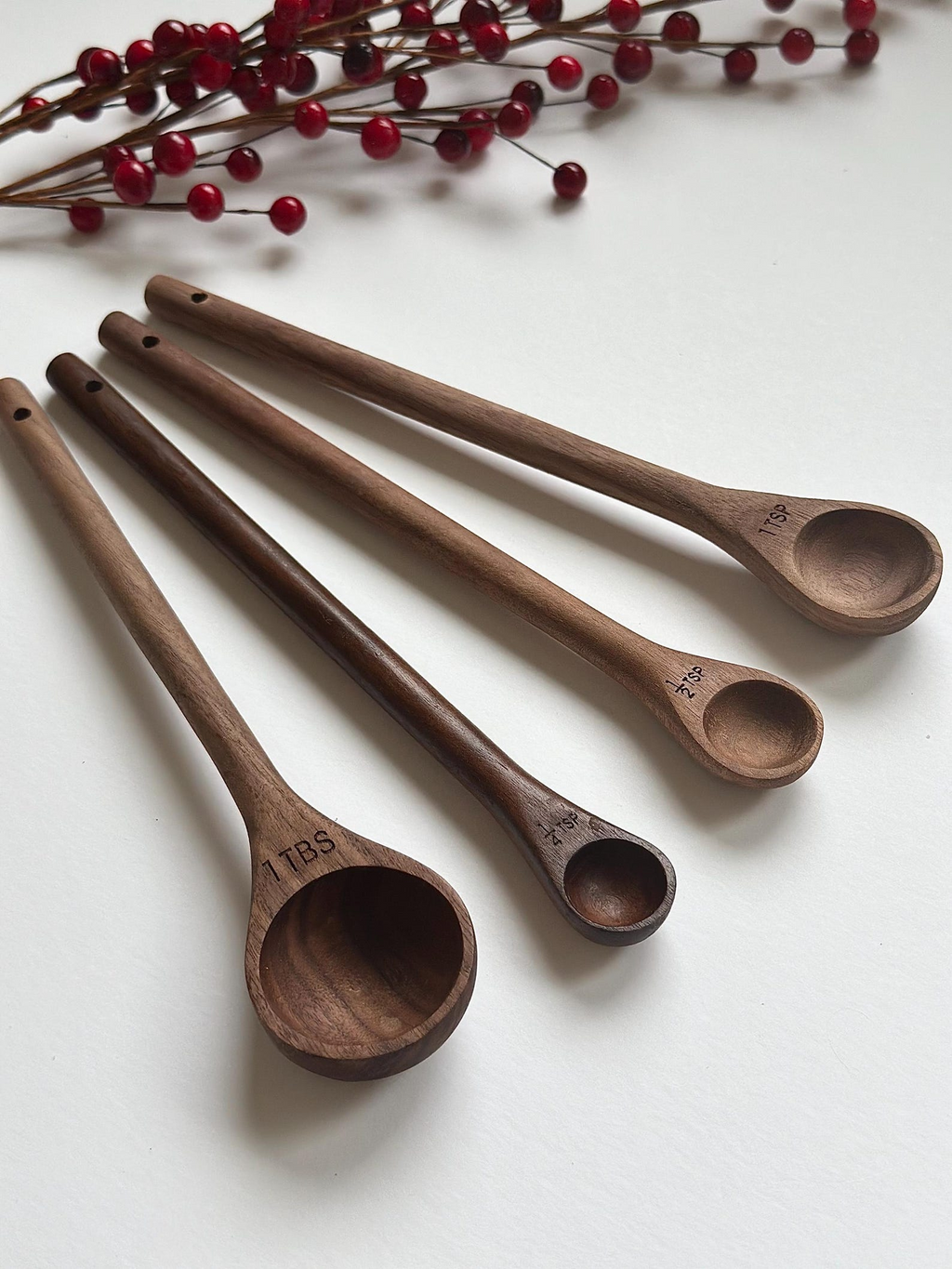 Handmade Walnut Wood Measuring Spoons Long Handle Set