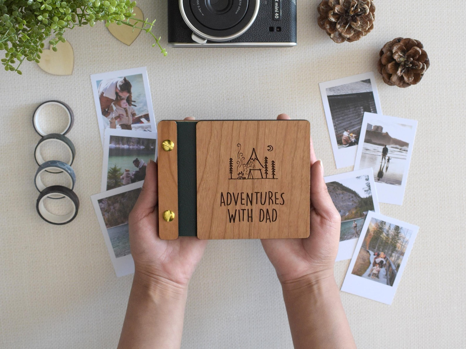 Custom Fathers Day Mini Photo Book with Wooden Cover