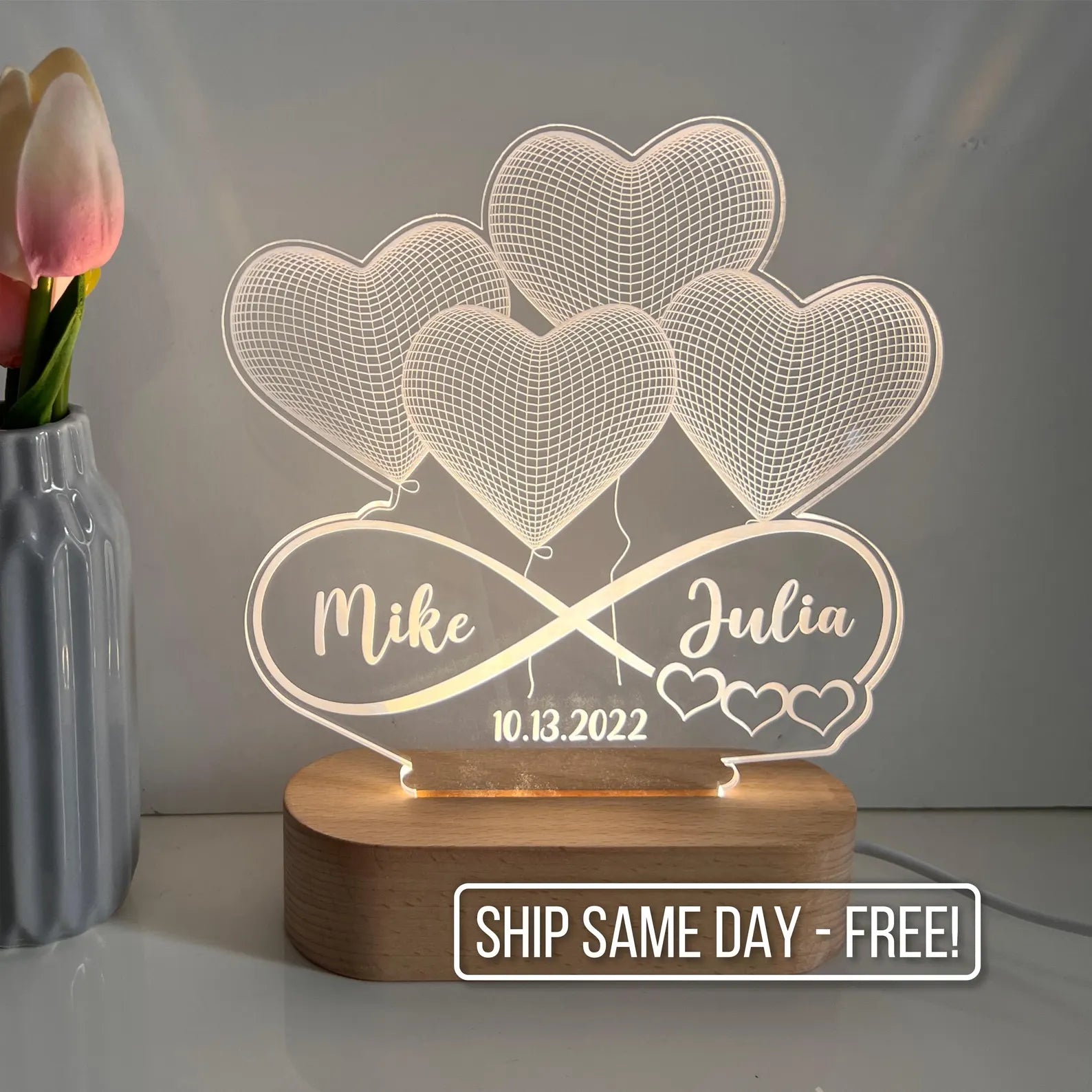 Personalized 3D Illusion LED Lamp, Light up Sign, Couples gift, Anniversary gift