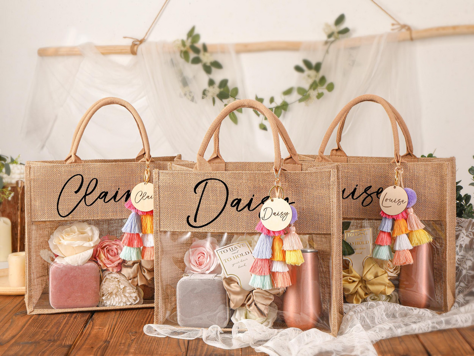 Personalized Jute Tote Gift Bag for Bridesmaids