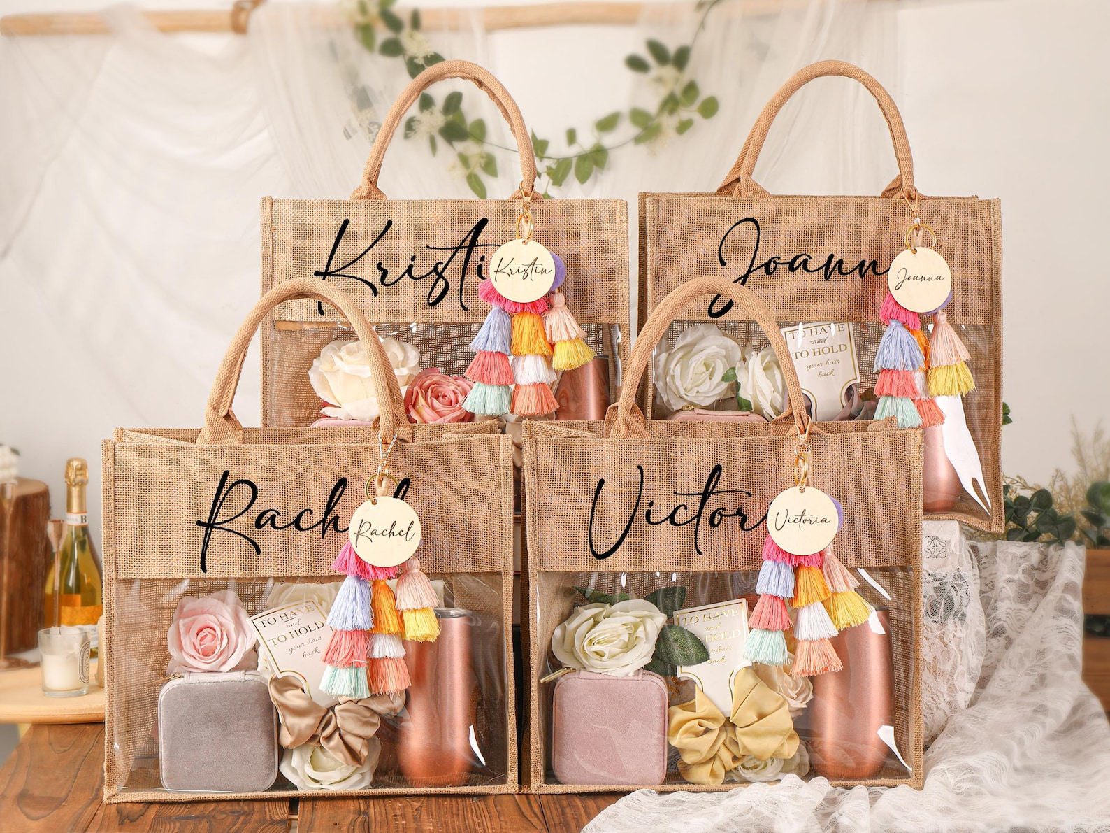 Personalized Jute Tote Gift Bag for Bridesmaids
