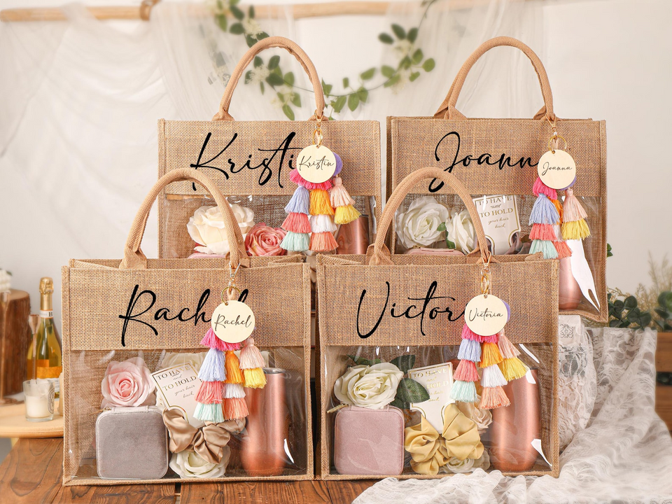 Personalized Jute Tote Gift Bag for Bridesmaids