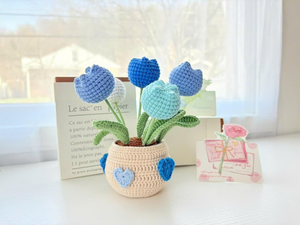 Crochet Tulip Flower Pot Handmade Gift