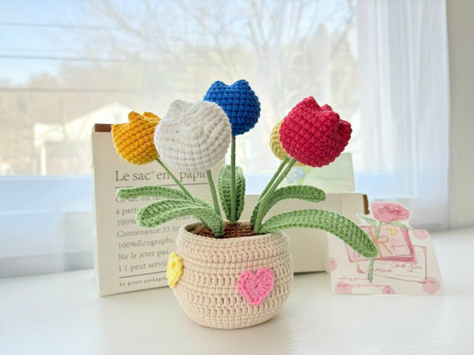 Crochet Tulip Flower Pot Handmade Gift
