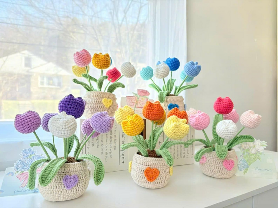 Crochet Tulip Flower Pot Handmade Gift