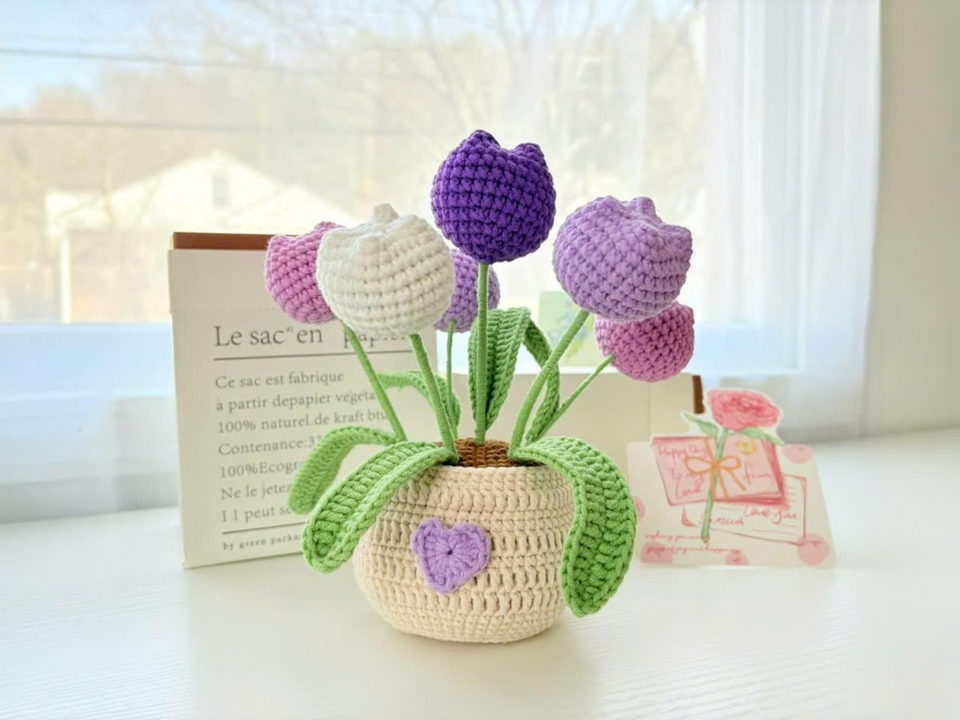 Crochet Tulip Flower Pot Handmade Gift