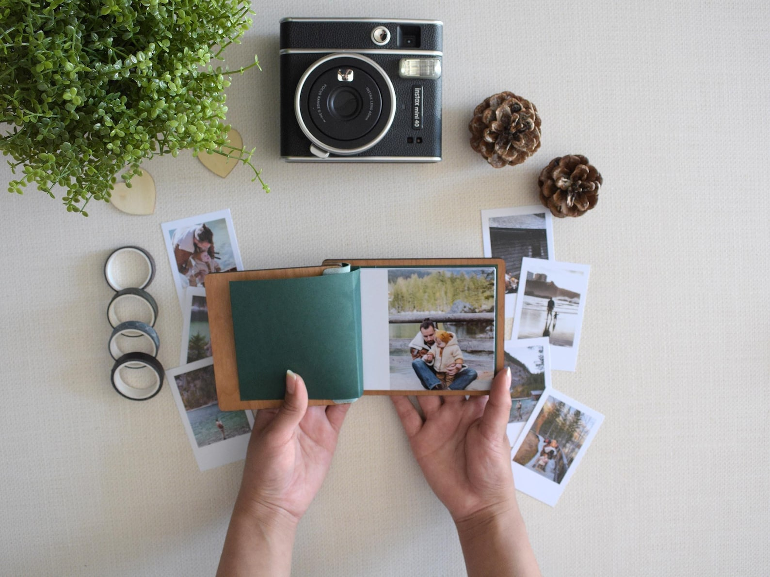Custom Fathers Day Mini Photo Book with Wooden Cover