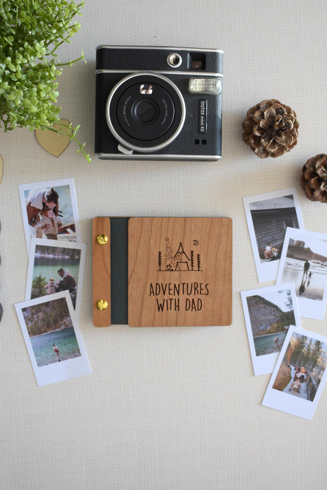 Custom Fathers Day Mini Photo Book with Wooden Cover