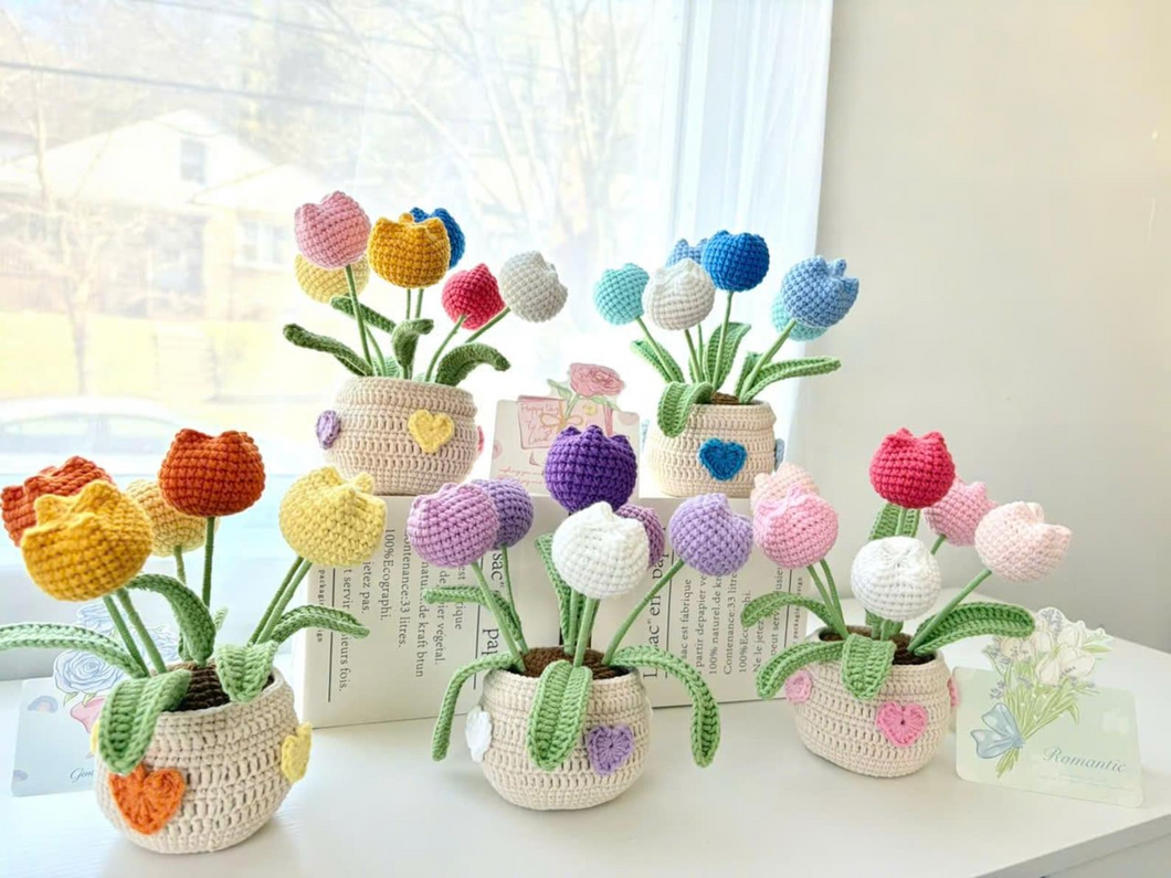Crochet Tulip Flower Pot Handmade Gift