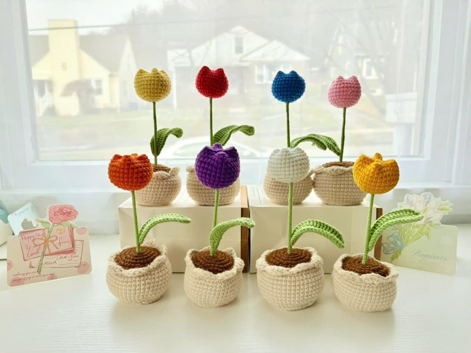 Crochet Tulip Flower Pot Handmade Gift