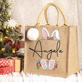 Personalized Bunny Jute Tote Bag Custom Easter Gift
