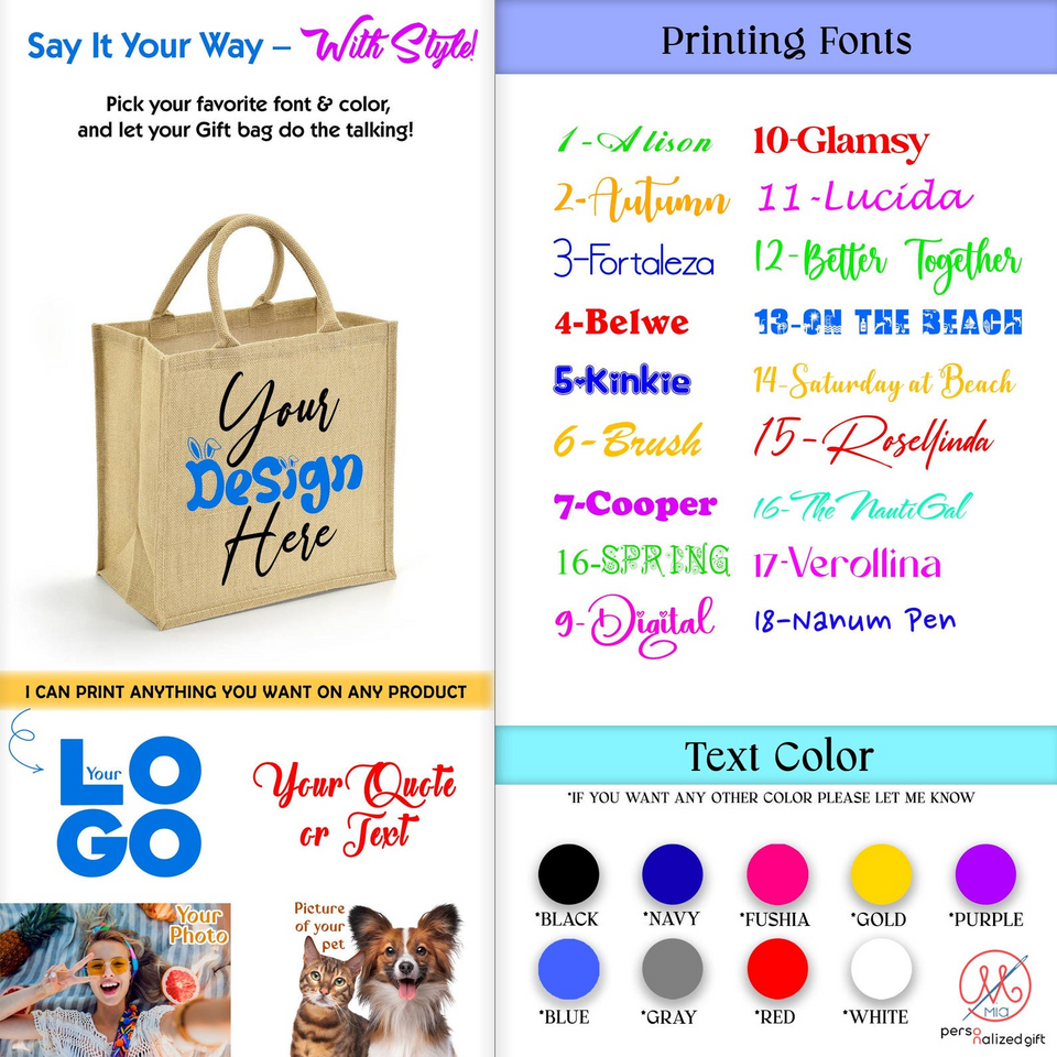 Personalized Bunny Jute Tote Bag Custom Easter Gift