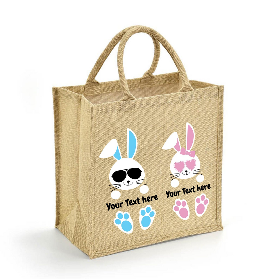Personalized Bunny Jute Tote Bag Custom Easter Gift