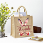 Personalized Bunny Jute Tote Bag Custom Easter Gift