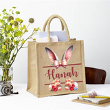 Personalized Bunny Jute Tote Bag Custom Easter Gift