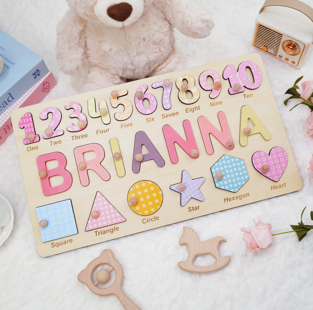 Personalized Baby Name Puzzle with Shapes and Numbers for Kids