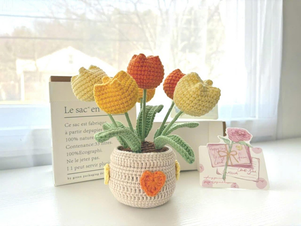 Crochet Tulip Flower Pot Handmade Gift