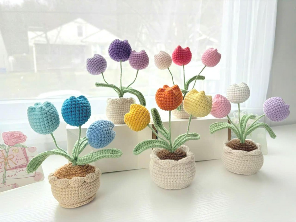 Crochet Tulip Flower Pot Handmade Gift