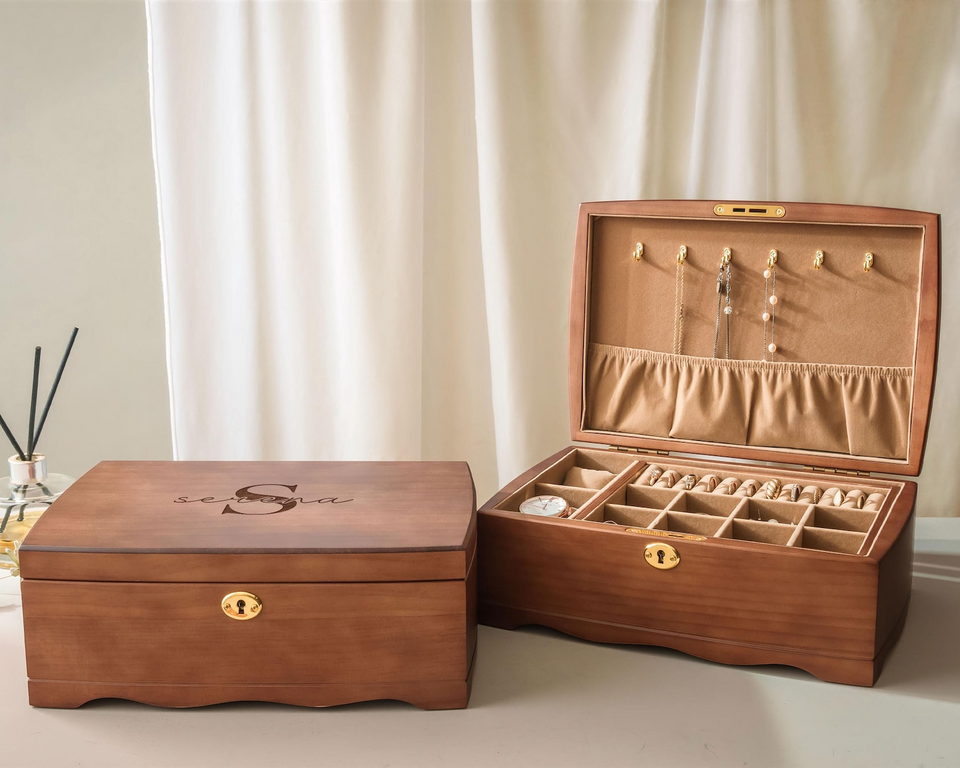 Custom Engraved Wooden Jewelry Box Personalized Gift for Her