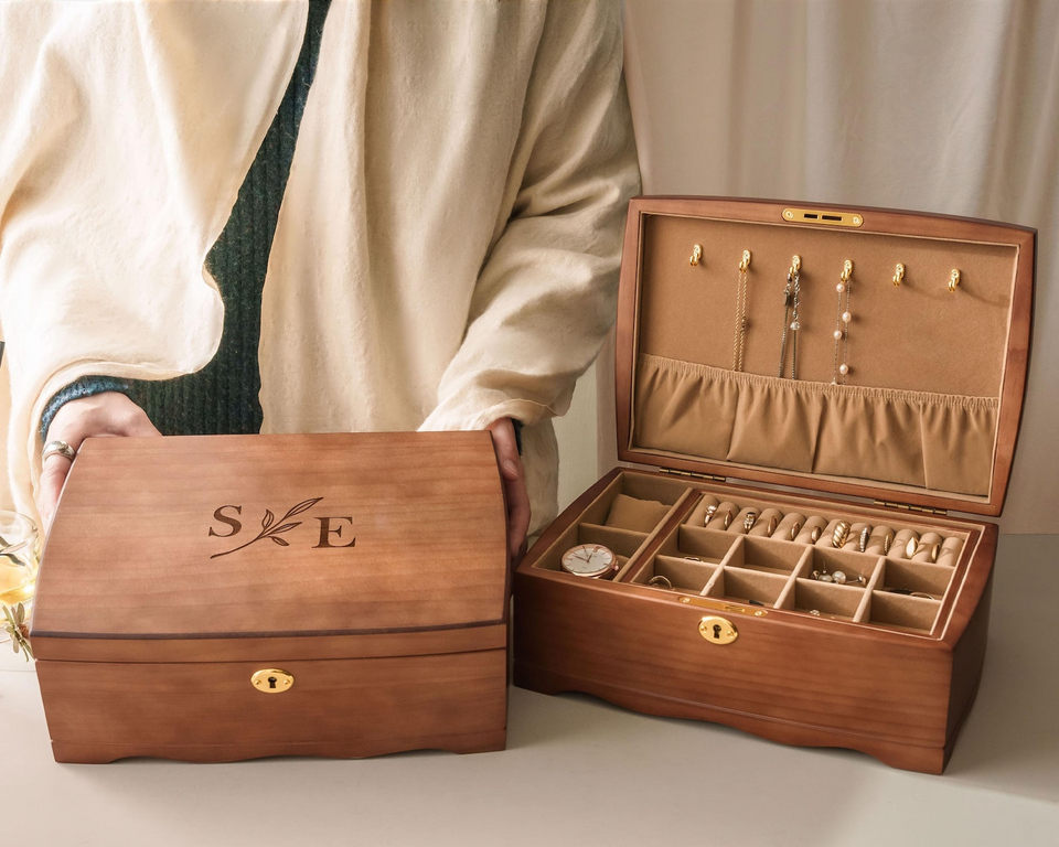 Custom Engraved Wooden Jewelry Box Personalized Gift for Her