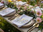 Embroidered Linen Napkins Wildflower Bouquet Design Set