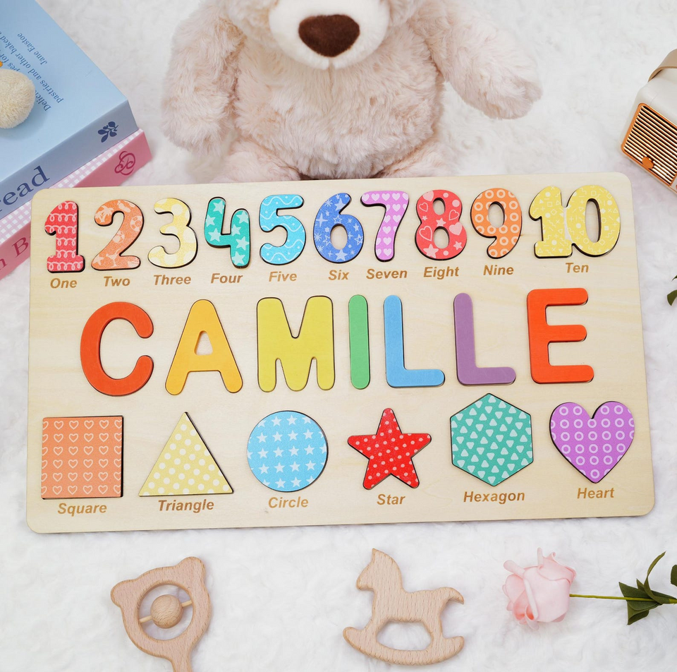 Personalized Baby Name Puzzle with Shapes and Numbers for Kids