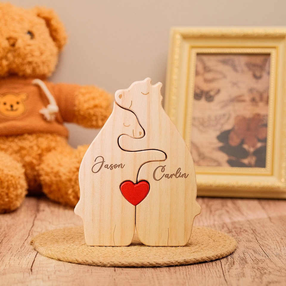 Custom Wooden Bear Family Puzzle Personalized Name Gift