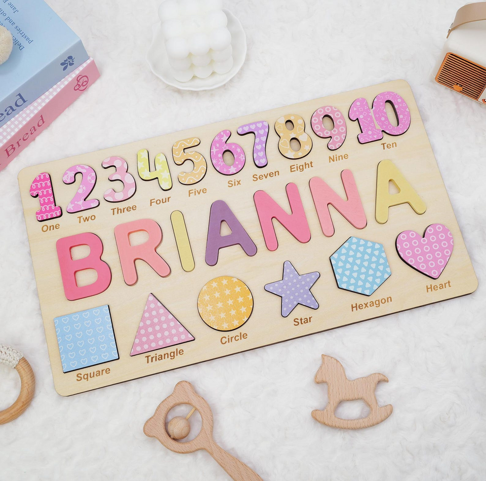 Personalized Baby Name Puzzle with Shapes and Numbers for Kids