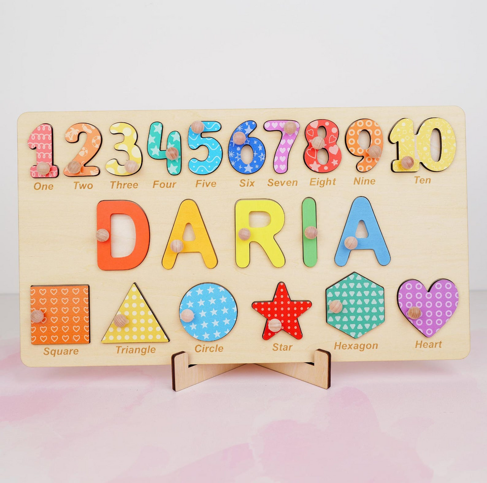 Personalized Baby Name Puzzle with Shapes and Numbers for Kids