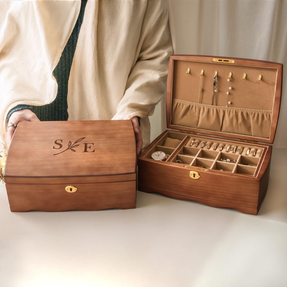 Custom Engraved Wooden Jewelry Box Personalized Gift for Her