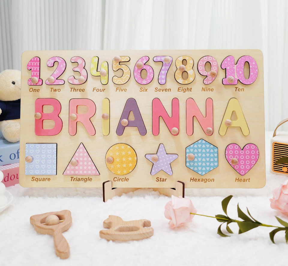 Personalized Baby Name Puzzle with Shapes and Numbers for Kids