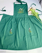 Personalized Floral Hand Embroidered Linen Apron for Women