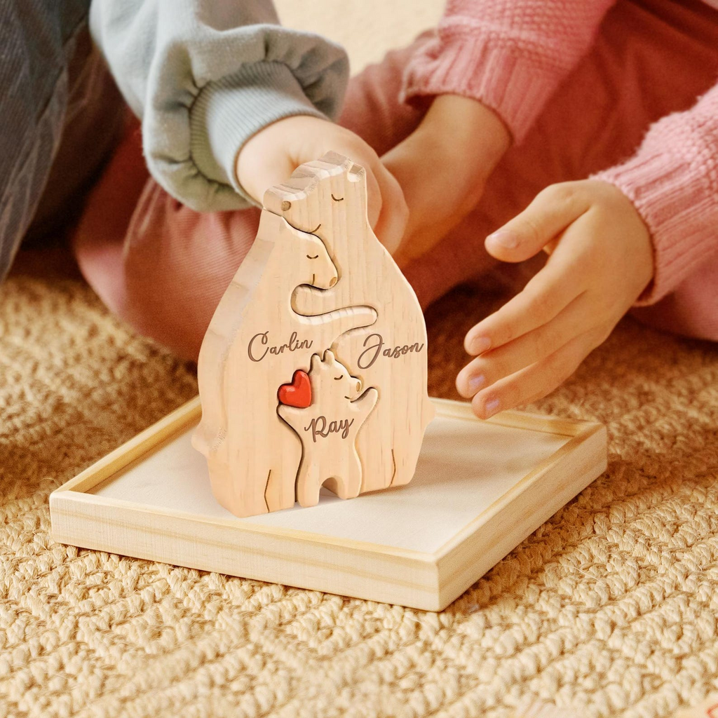 Custom Wooden Bear Family Puzzle Personalized Name Gift