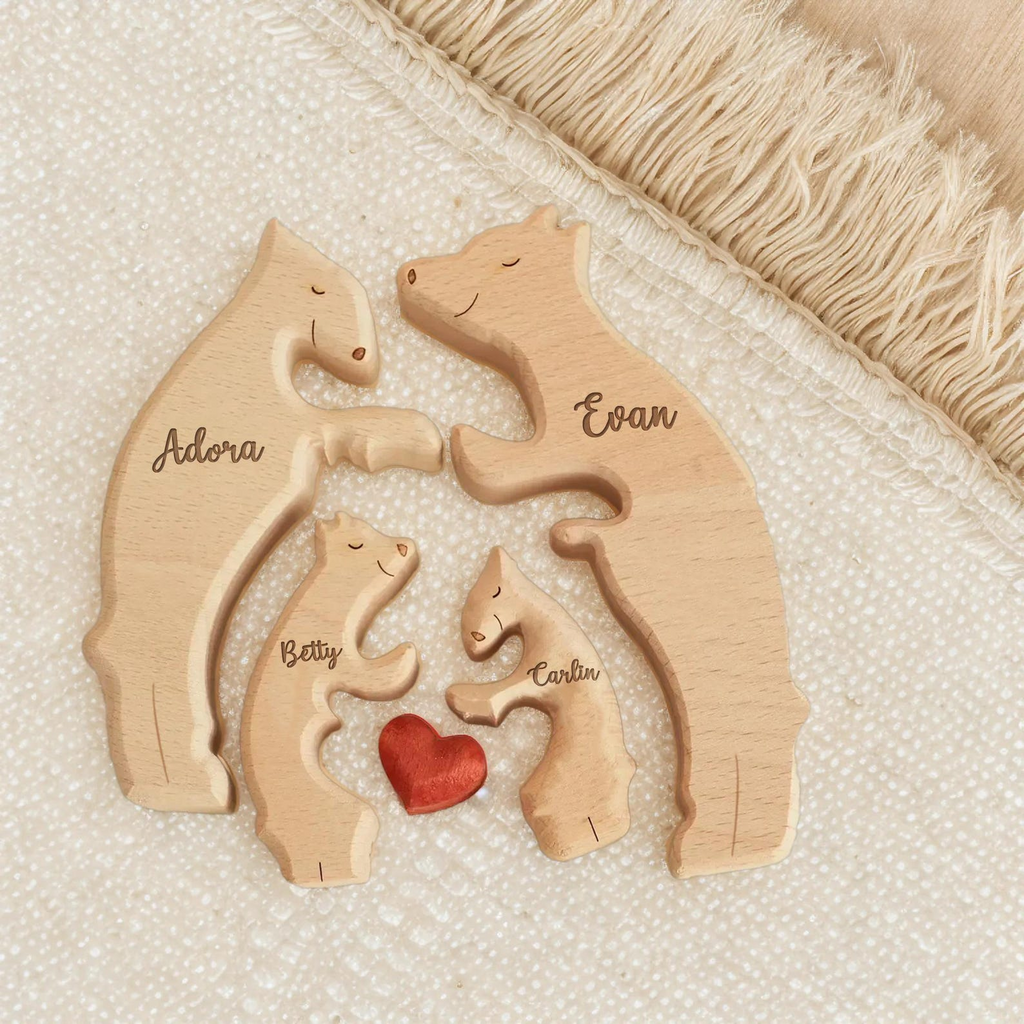 Custom Wooden Bear Family Puzzle Personalized Name Gift