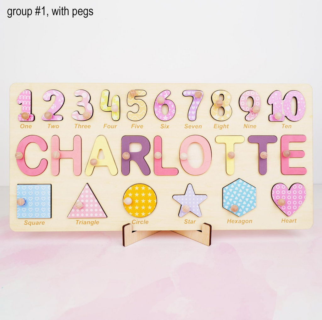 Personalized Baby Name Puzzle with Shapes and Numbers for Kids