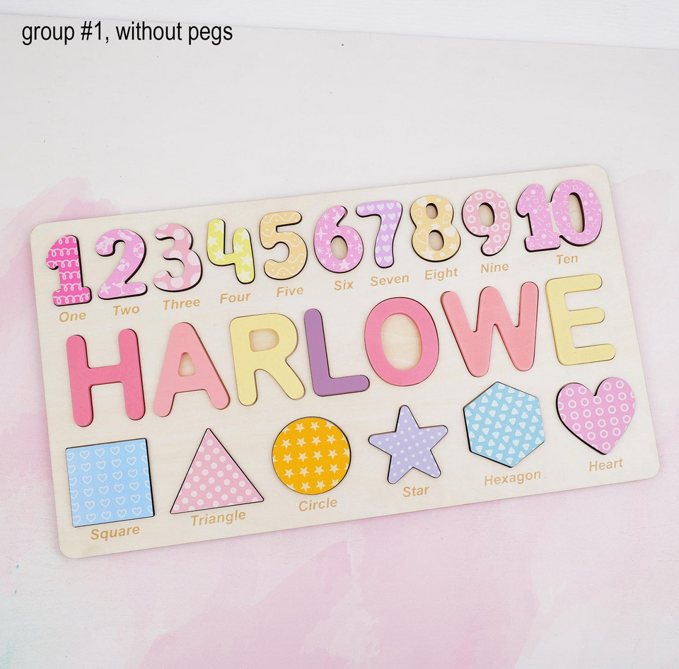 Personalized Baby Name Puzzle with Shapes and Numbers for Kids
