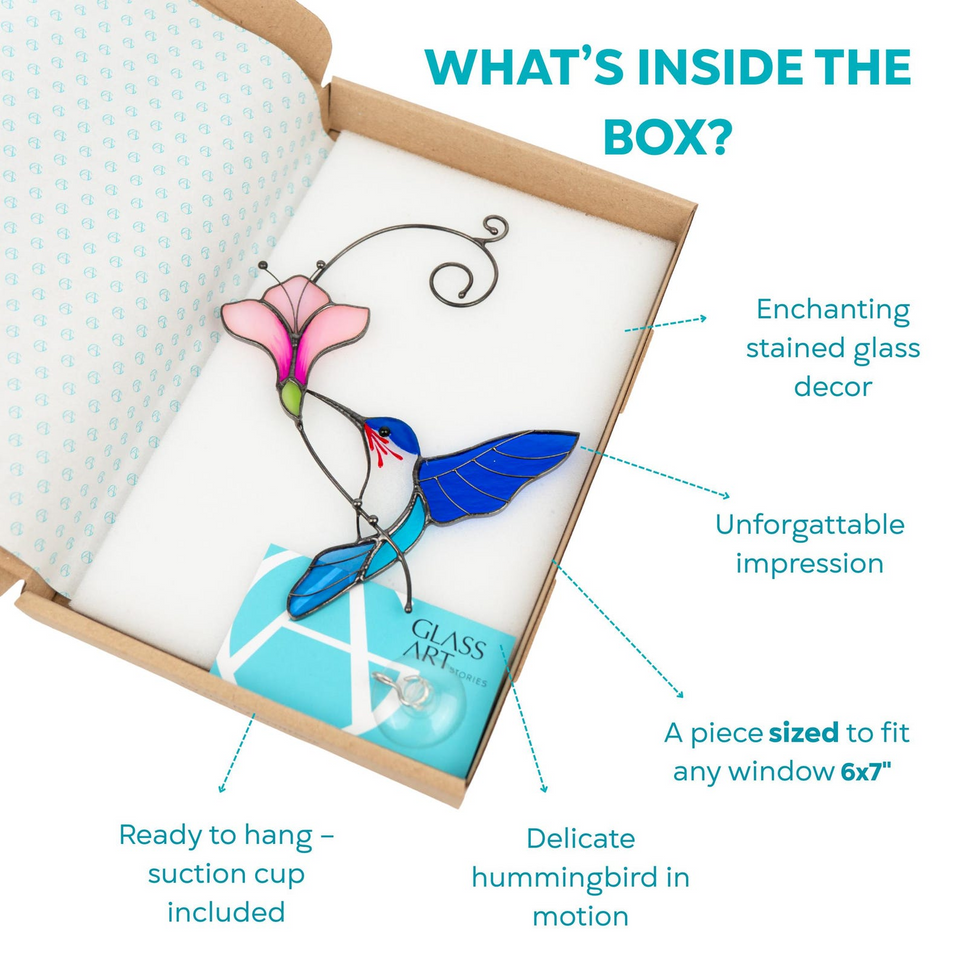 Hummingbird Stained Glass Flower Suncatcher Window Decor