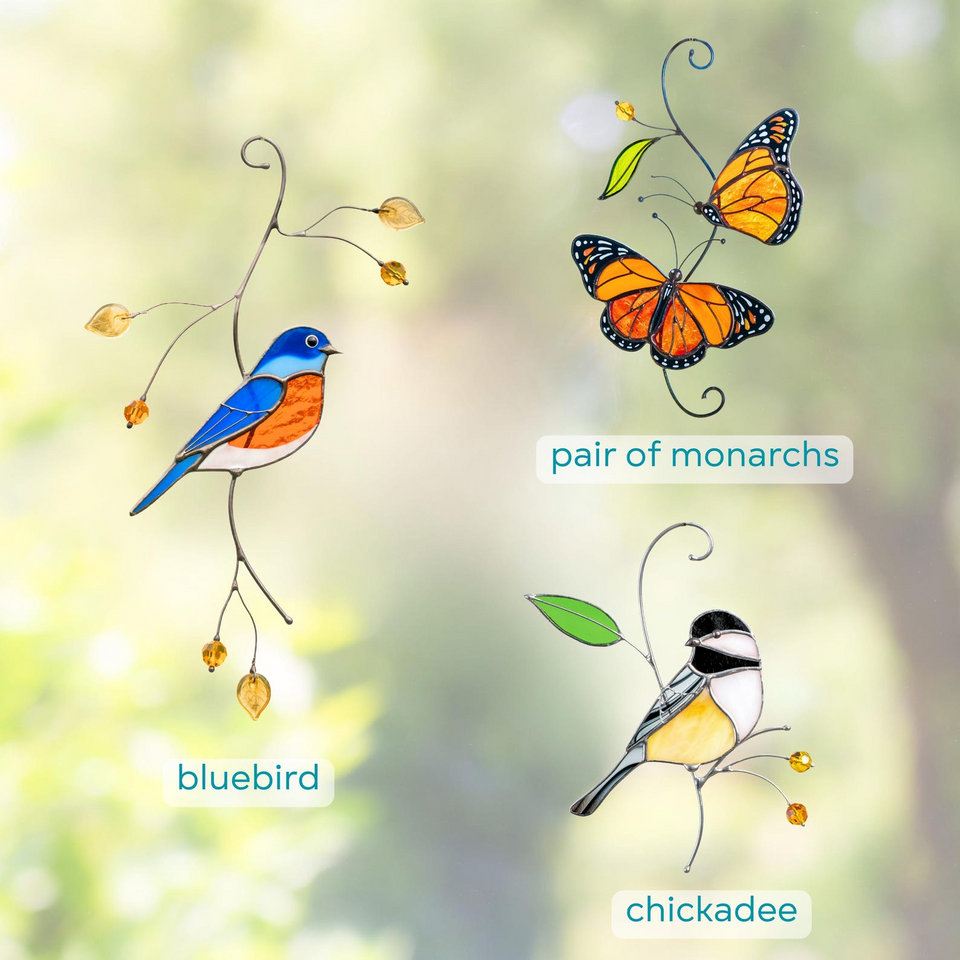 Hummingbird Stained Glass Flower Suncatcher Window Decor