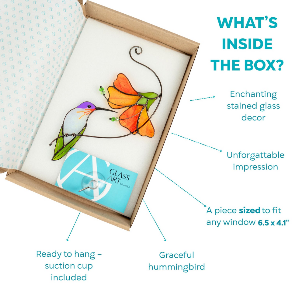 Hummingbird Stained Glass Suncatcher Flower Window Decor