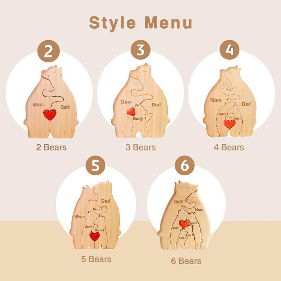 Custom Wooden Bear Family Puzzle Personalized Name Gift