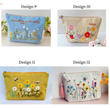 Personalized Hand Embroidered Linen Cosmetic Bag