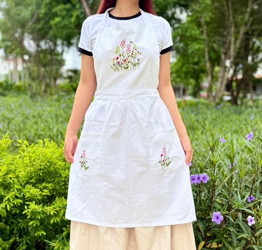 Personalized Floral Hand Embroidered Linen Apron for Women