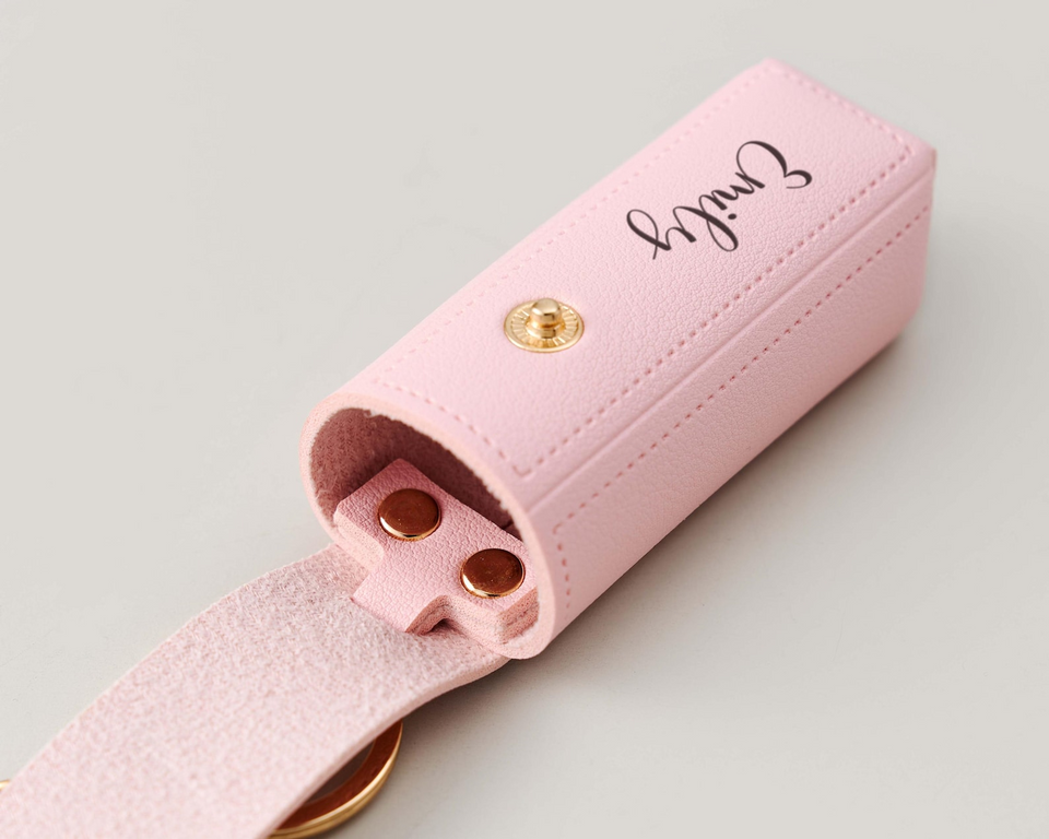 Personalized Birth Flower Lipstick Keychain Case