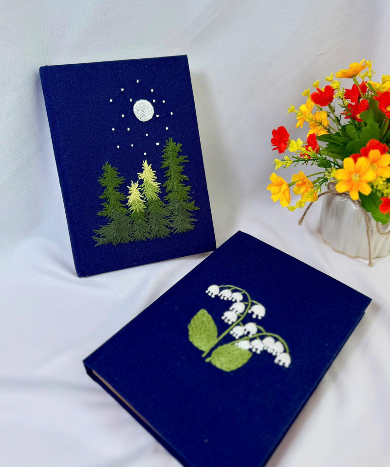 Personalized Hand Embroidered Fabric Journal Notebook