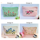 Personalized Hand Embroidered Linen Cosmetic Bag