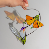 Hummingbird Stained Glass Suncatcher Flower Window Decor