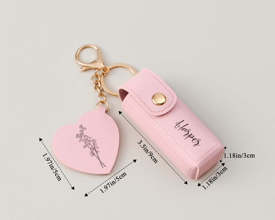 Personalized Birth Flower Lipstick Keychain Case